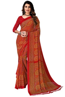 Kanooda Prints Printed Bandhani Georgette Saree(Multicolor)