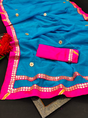 Kanooda Prints Embellished Kota Doria Net Saree(Multicolor)