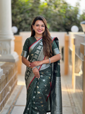 WOMENELEGENCE Embellished Banarasi Pure Silk Saree(Green)