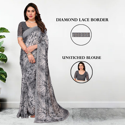 Anand Sarees Embellished, Floral Print Bollywood Georgette Saree(Grey)