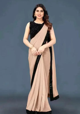 kavu fashion Self Design Bollywood Lycra Blend Saree(Cream)