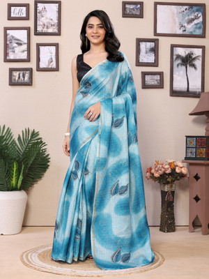 GOLDOLL FAB Digital Print Daily Wear Pure Silk Saree(Light Blue)