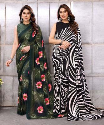 AMBUJAINTERNATIONAL Printed Bollywood Georgette Saree(Pack of 2, Multicolor)
