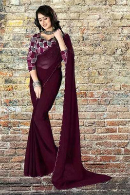 Dwarkeshhub Solid/Plain Bollywood Georgette Saree(Multicolor)