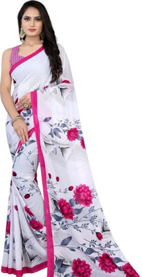Leelavati Printed Bollywood Georgette Saree(White)