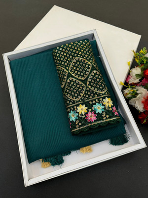 JIVI CLOTHING Solid/Plain Bollywood Chiffon Saree(Dark Green)
