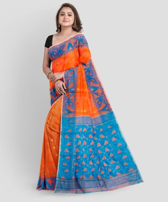PRITHA ENTERPRISE Self Design, Embellished Jamdani Cotton Silk, Art Silk Saree(Blue, Orange)