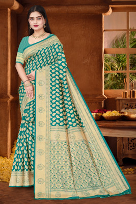 Falessa Printed Banarasi Art Silk Saree(Light Green)