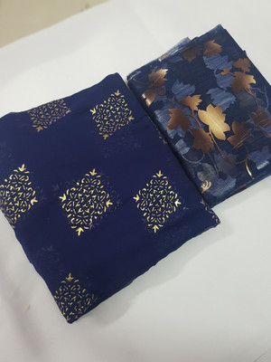 Desi Style Printed Bollywood Net, Chiffon Saree(Blue)