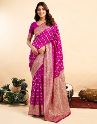 MIRAFAB Woven Kanjivaram Jacquard, Pure Silk Saree(Pink)