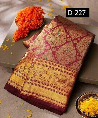 Gold Art Fashion Woven Kanjivaram Jacquard, Pure Silk Saree(Maroon)
