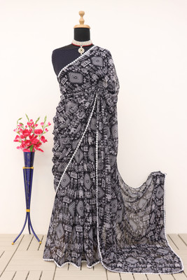 DAZLIO Printed Mysore Georgette Saree(Black)