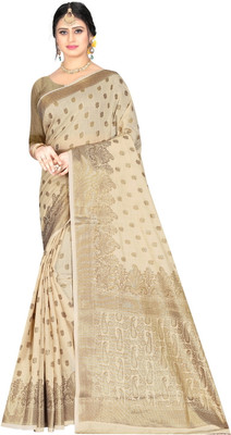 signagraph Woven Jamdani Cotton Linen Saree(Beige)