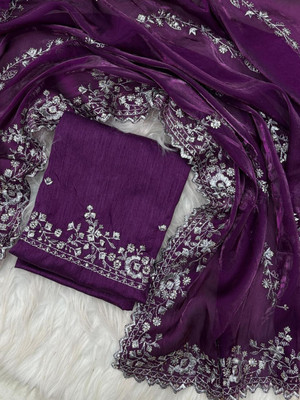 FLAMEKYZER Embroidered Bollywood Jimmy choo Saree(Purple)