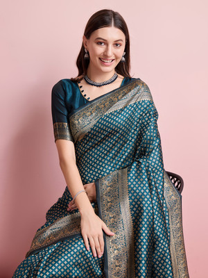 Shreyansh creation Digital Print Banarasi Silk Blend Saree(Blue)
