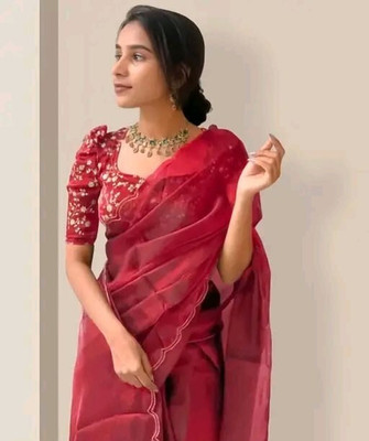 ASHA FABRICSS Embroidered, Solid/Plain Bollywood Jimmy choo Saree(Red)