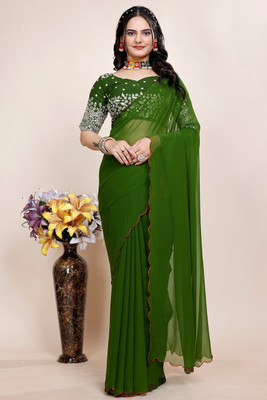 KONICA FAB Embroidered Bollywood Georgette Saree(Dark Green)