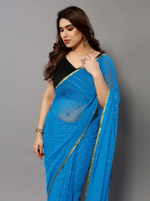Prutha Fashions Embellished Bollywood Chiffon Saree(Blue)
