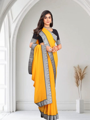 Kasumbo Tex Self Design Bollywood Georgette Saree(Yellow)
