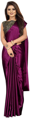 NEZAA EXPORT Solid/Plain Bollywood Satin Saree(Purple)