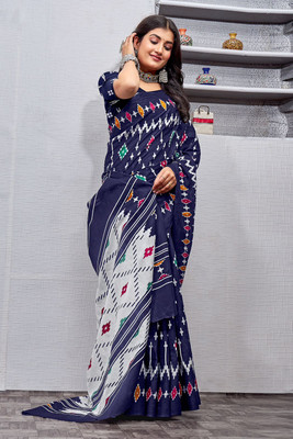 JASU CREATION Printed Handloom Pure Cotton Saree(Blue)