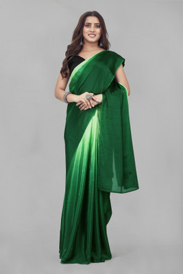Apnisha Solid/Plain Bollywood Chiffon Saree(Green)