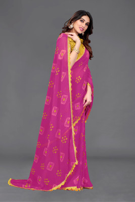BHAGYAVATI DESIGNER Printed Bandhani Georgette Saree(Pink)