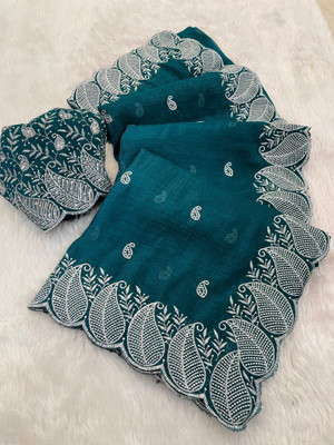 KONICA FAB Embroidered Bollywood Chiffon Saree(Dark Blue)