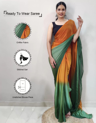 Riddhi textile Hub Applique Bollywood Nylon Saree(Pink, Blue)