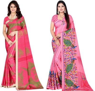 Leelavati Printed Daily Wear Crepe Saree(Pack of 2, Pink)