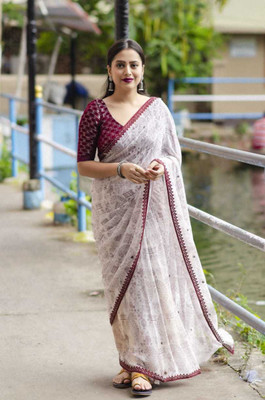 YAMUNA PRIYA Printed Bollywood Georgette Saree(Red, White)