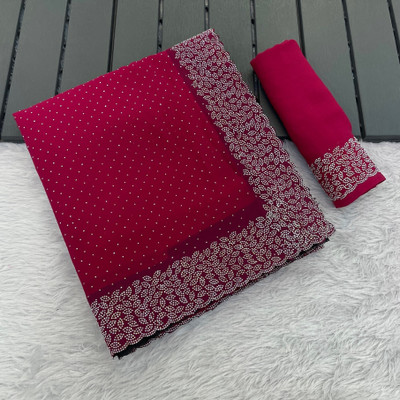 KONICA FAB Polka Print Bollywood Chiffon Saree(Magenta)