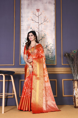 LAVYANSH CREATION Printed Banarasi Art Silk Saree(Orange)