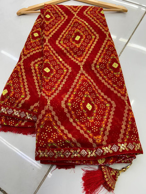 georgette Printed Bandhani Georgette Saree(Red)