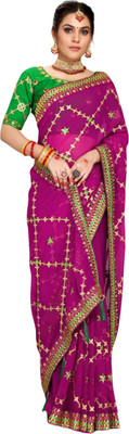 LAVYANSH CREATION Embroidered, Woven, Solid/Plain Bollywood Georgette Saree(Pink)