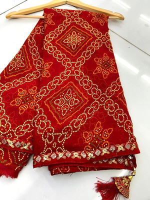 georgette Printed Bandhani Georgette Saree(Red)