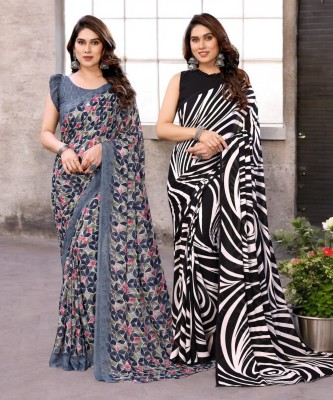 HouseOfCommon Printed, Striped Bollywood Georgette Saree(Pack of 2, Multicolor)