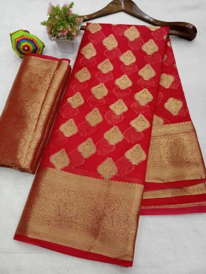 MAANVIT Self Design, Woven Kanjivaram Pure Silk, Organza Saree(Red)