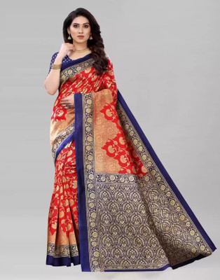 RUNAYA NX Floral Print Daily Wear Art Silk Saree(Orange)