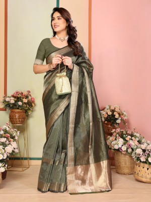 stylescope Woven Assam Silk Silk Blend Saree(Green)