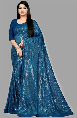 b bella creation Self Design Bollywood Georgette Saree(Multicolor, Light Blue)