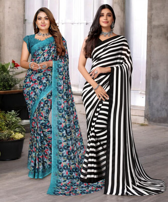 AMBUJAINTERNATIONAL Printed Bollywood Georgette Saree(Pack of 2, Multicolor)