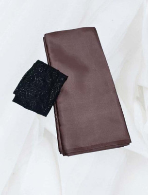 Aruna Sarees Solid/Plain Bollywood Satin Saree(Brown)