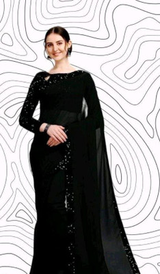 kavu fashion Self Design Bollywood Lycra Blend Saree(Black)