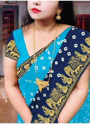 S.R.TEXTILES Printed Bandhani Crepe Saree(Light Blue, Dark Green)