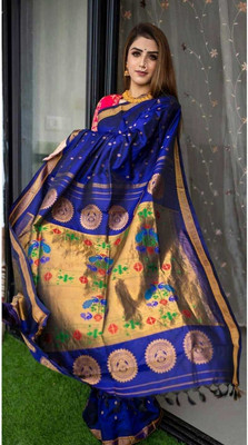 MIRMAN Woven Banarasi Pure Silk Saree(Blue)