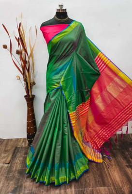Jyanshu Creation Self Design Dharmavaram Cotton Silk Saree(Green)