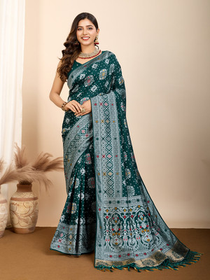 Yogik Creation Printed Bandhani Art Silk Saree(Green)