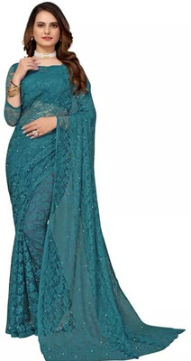 SwiftStyle Self Design Daily Wear Net Saree(Dark Green)