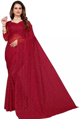 SwiftStyle Self Design Daily Wear Net Saree(Maroon)